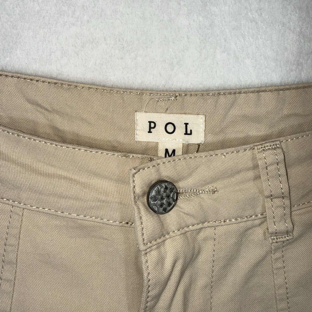 POL Pleated Khaki Pants Women's Size M Wide Leg High Rise Cotton Coastal Boho - Picture 7 of 14